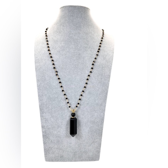 Obsidian Bottle Necklace-Rosary chain 14k Gold plate perf for essential oils! :) - Picture 3 of 4